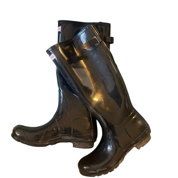 Hunter Women's Original Tall Gloss Rain Boots - Black, Size 10 US - Picture 1 of 6